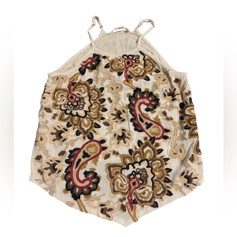 Idyllwind XS Embroidered Halter Neck Top - Cream and Black